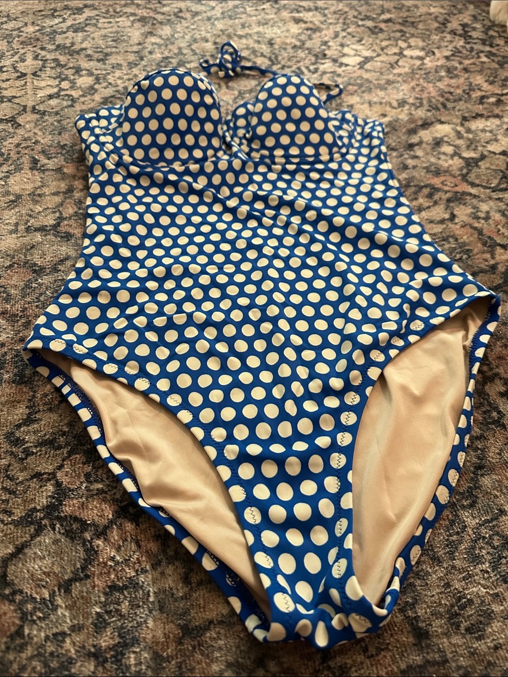J. Crew Blue One-Piece Swimsuit with White Polka Dots - Picture 4 of 14